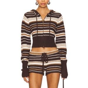 Set: Dairy Boy Striped Knit Zip Up + Short in Sand Dune